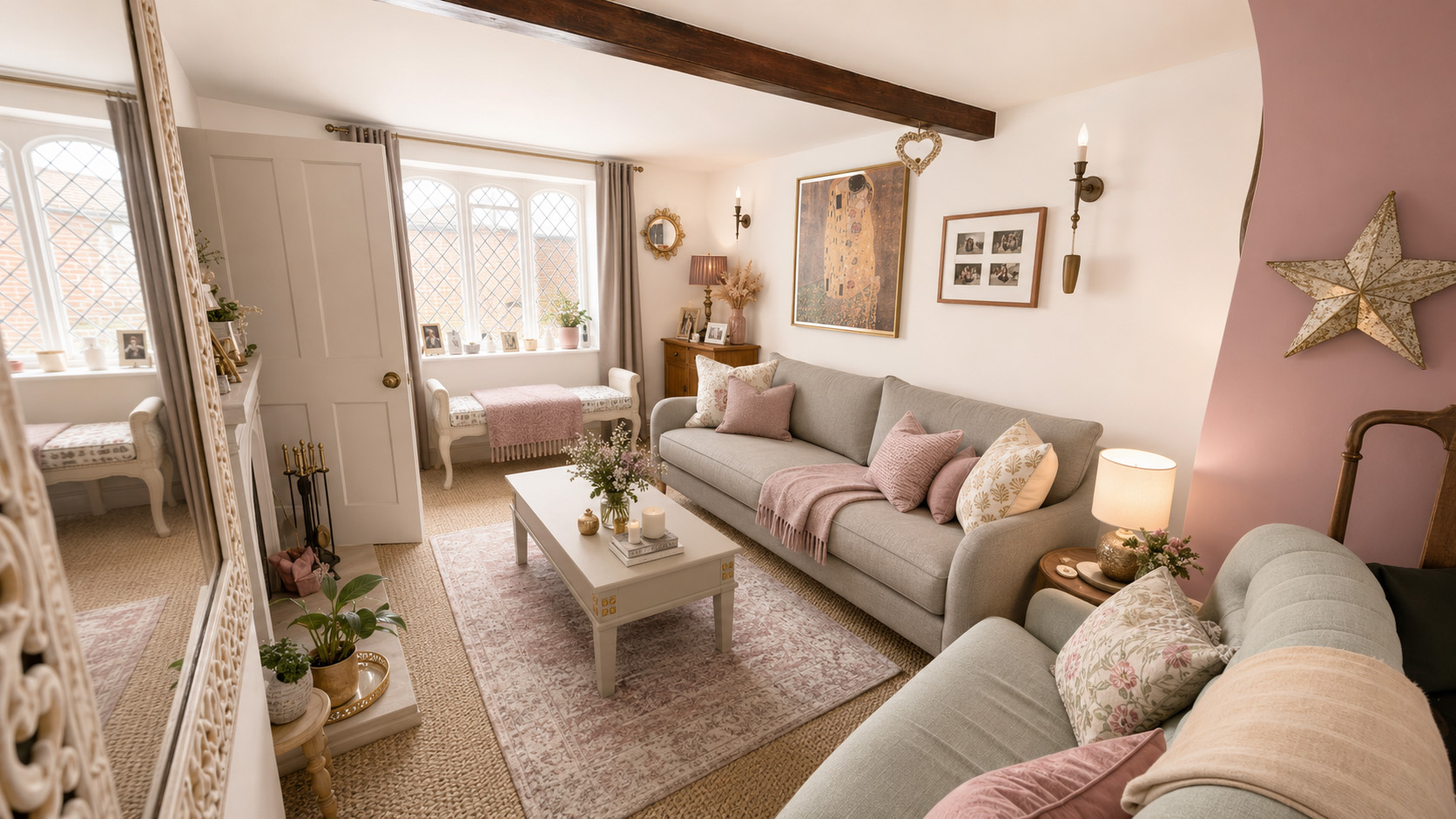 Living room transformed using the Dusty Pink and Stone AI palette